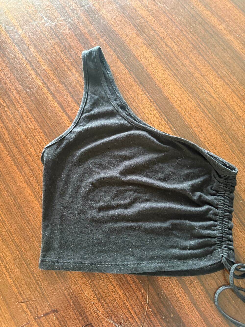 Ambiance Black One Shoulder Cropped Ruched Tank Drawstring Top S Y2K Festival